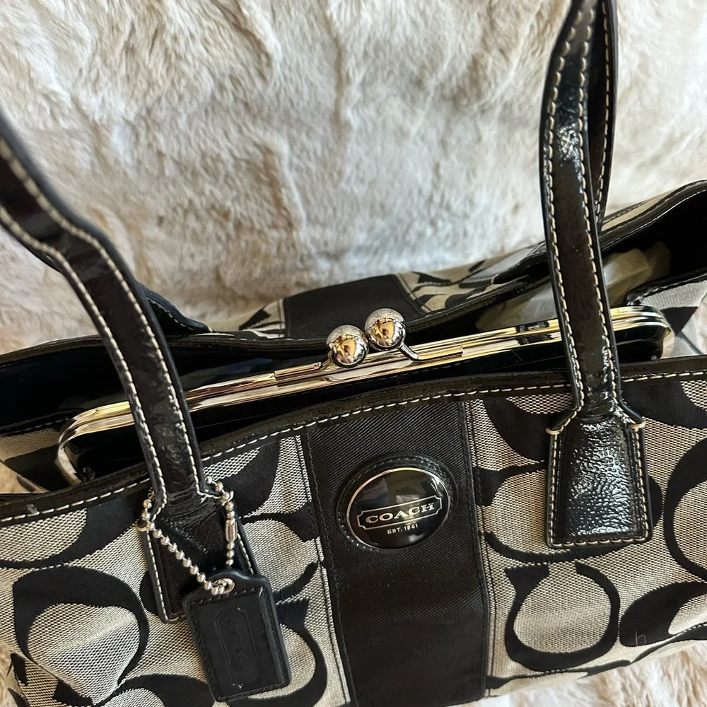 Coach Black and Gray Signature Tote - Picture 4 of 8